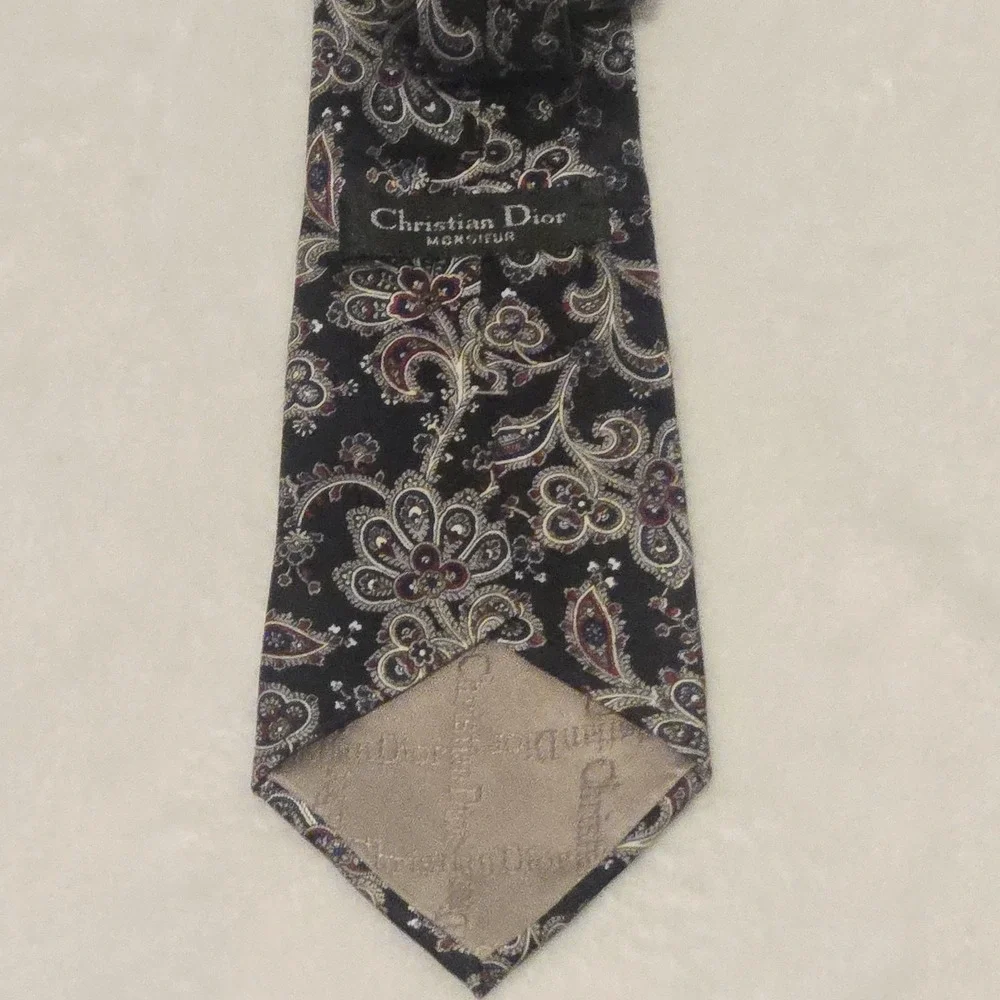 Vtg Christian Dior Monsieur Silk Tie Paisley Floral Italian Silk Made in USA